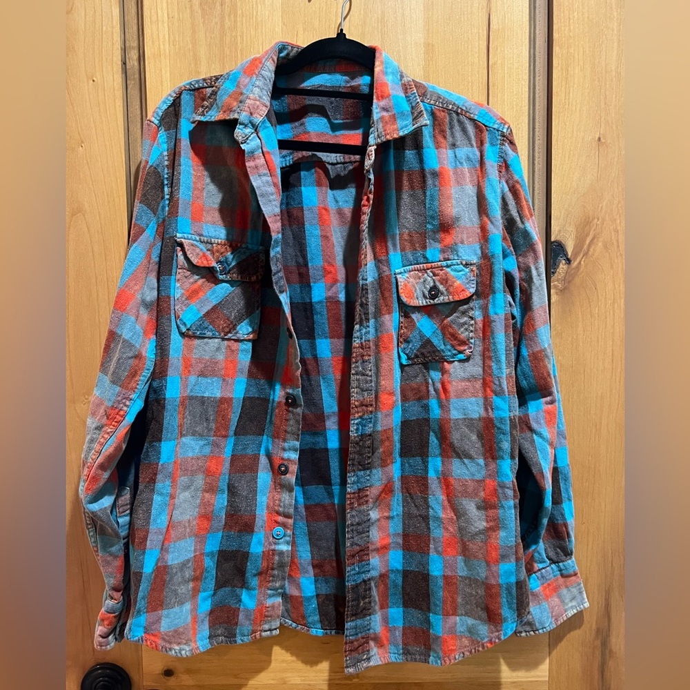 The Original Arizona Jeans Company Vintage Orange and Blue Distressed Flannel